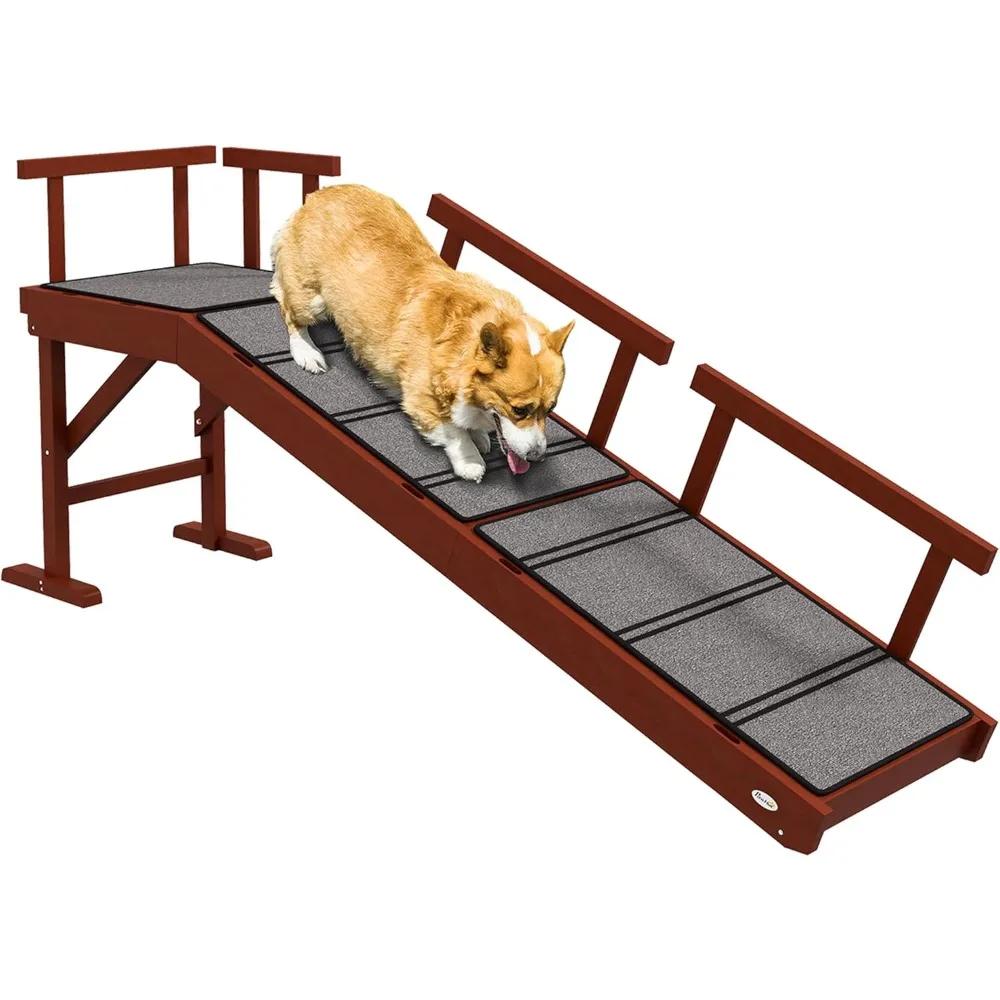 Dog Ramp, Dog Stairs for Small, Medium & Large Dogs, Pet Ramp for Bed or Couch with Removable Guardrails, Non-Slip Surface, 60"