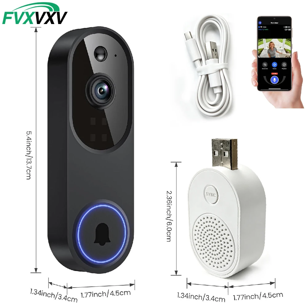 1080P Wireless Video Doorbell Camera with AI Human Detection & Two-Way Audio, Night Vision Cloud Storage, 2.4G WiFi Outdoor Secu