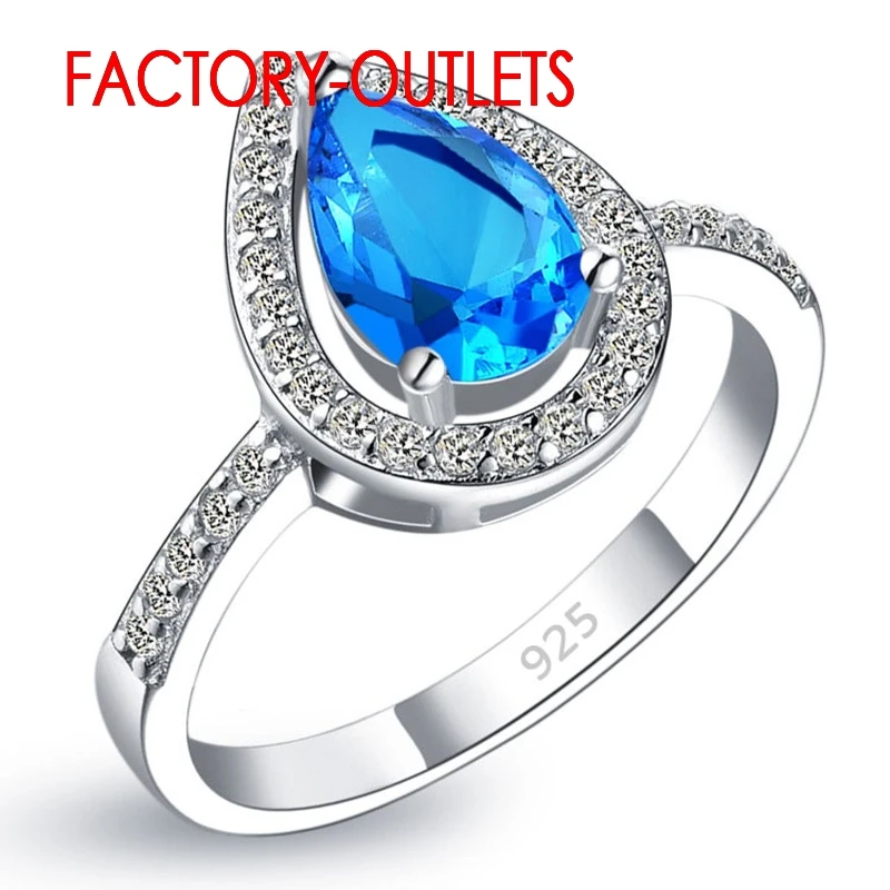 925 Sterling Silver Bridal Ring Trendy Fashion Jewelry CZ Austrian Crystal Water Drop Shape Women Girls Engagement Anniversary