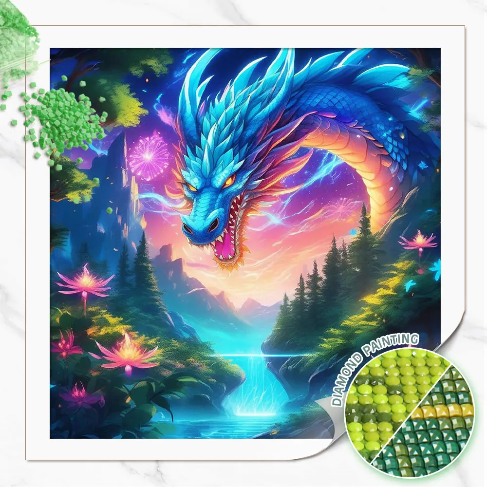 Huacan New Arrivals 2026 Diamond Painting Ice Blue Divine Dragon Diamond Mosaic Animal Landscape Kit Decorative Paintings