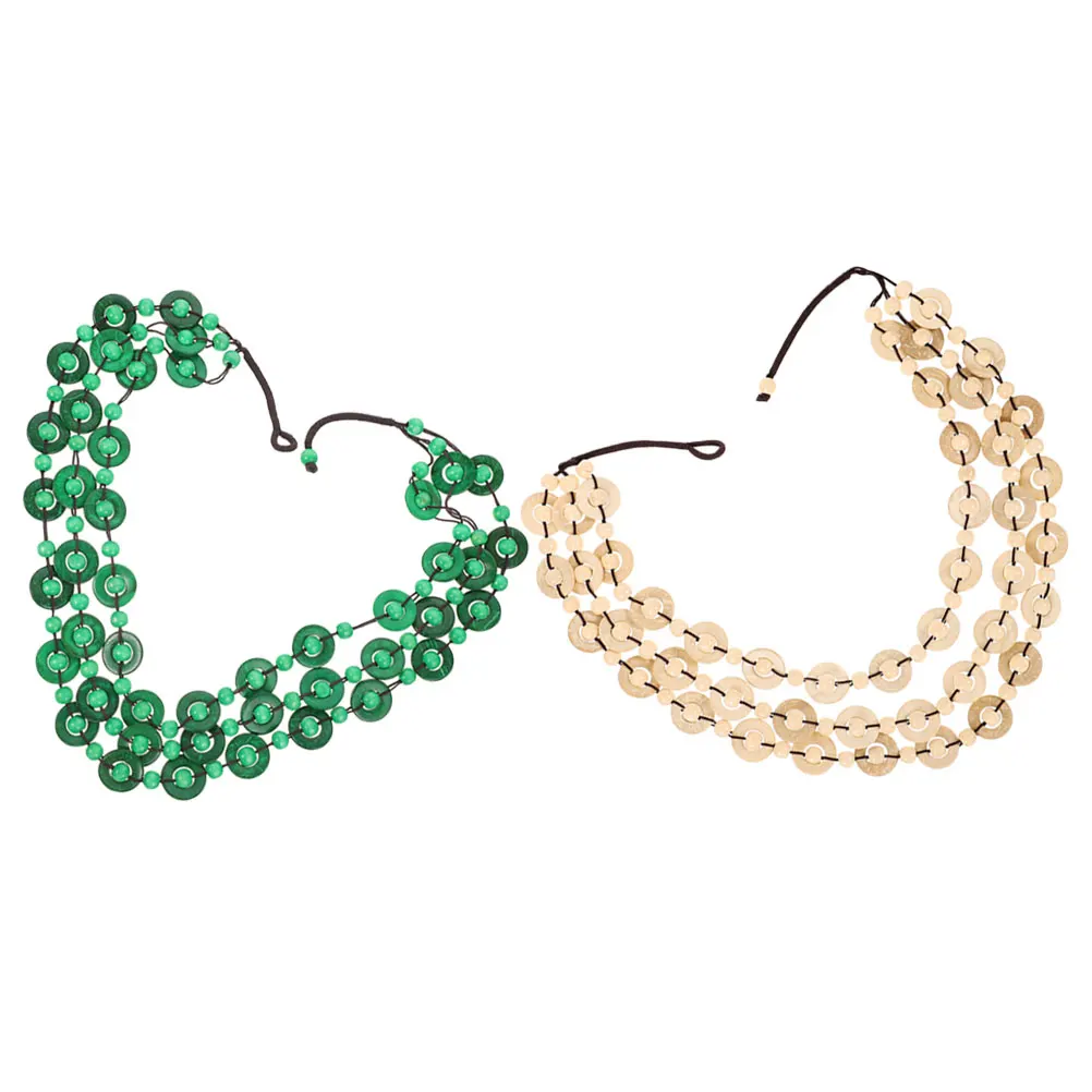 

2 Pcs Braided Wooden Bead Necklace Chunky Necklaces for Women Bohemia Boho Coconut Shell Beach Jewellery Jewelry