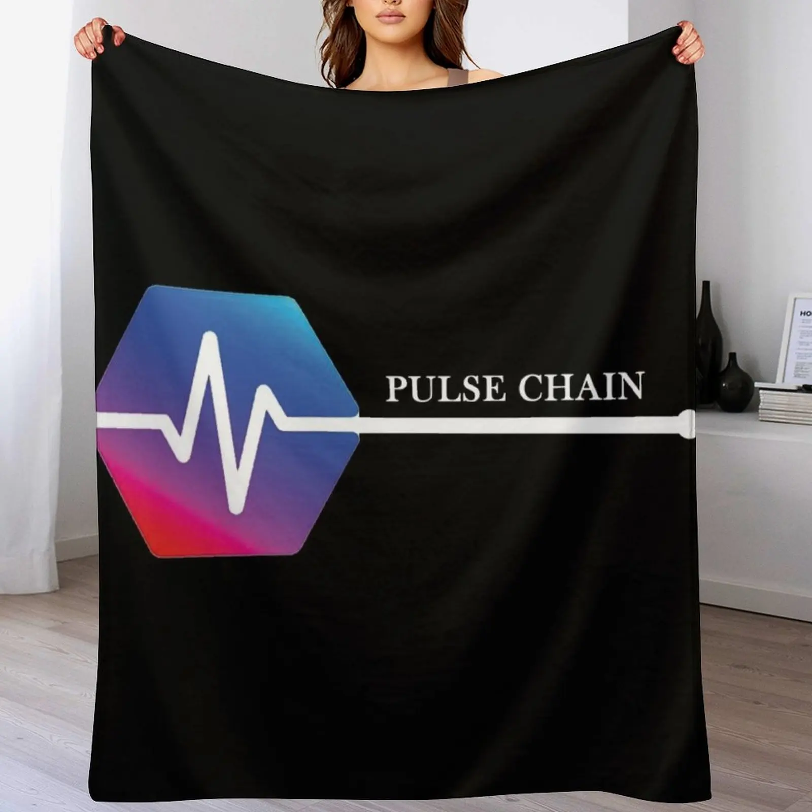 New PulseChain PLS Crypto Cryptocurrency HEX Staker Logo Throw Blanket Hairy Thins Blankets