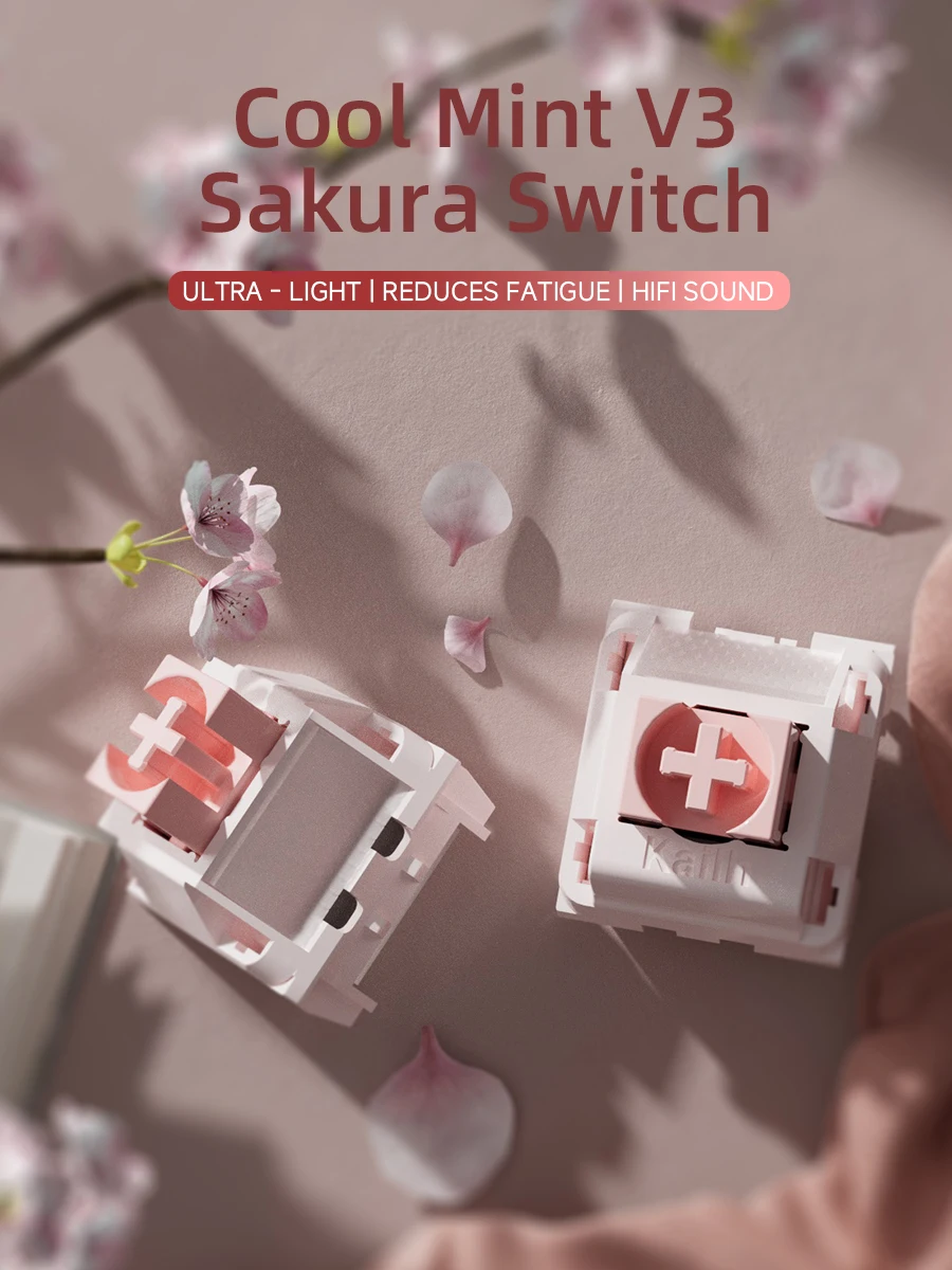 Kailh Sakura and Wheat Switch Cool Mint V3 All POM Light Actuation Force Delicate Smoothness HIFI Typing Sound Light Pipe