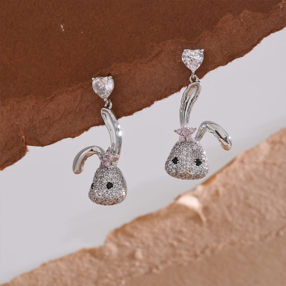 

Mchic Exquisite Shiny Inlaid Cubic Zirconia Cute Rabbit Dangle Earrings for Women Silver Color Cooper High Quality Jewelry