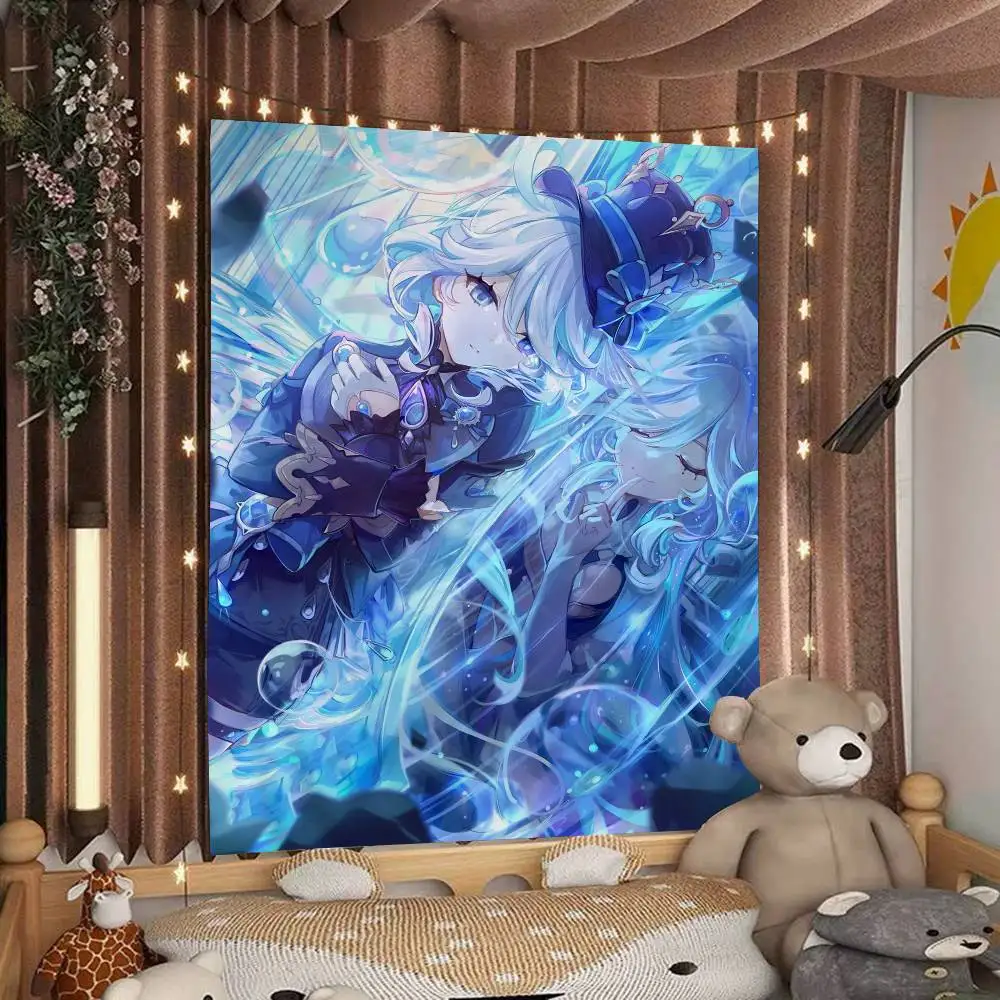 ผ้าแขวนผนังลายอนิเมะฟูรินะ ลายพระพุทธศาสนาอินเดีย ตกแต่งผนังสไตล์เวทมนตร์ โบฮีเมียน ฮิปปี้