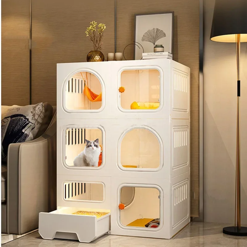 Transparent Cat Cages Living Room IndoorLitter Box Integrated Cat House Fence Cat Cabinet with Closed Toilet