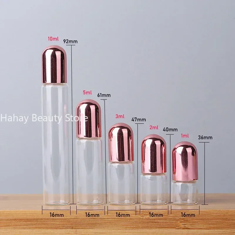 1 pcs 1ml 2ml 3ml 5ml 10ml Transparent Steel Ball Roll on Bottle Essential Oil Perfume Vials Cosmetic Glass Container for Travel