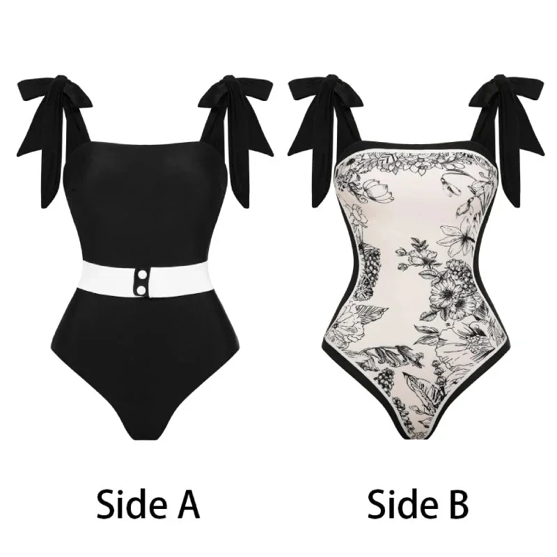 

Reversible Bowknot Tie-shoulder One Piece Swimsuit Women Beachwear Luxury Bathing Suit Flaxmaker Clearance Wholesale