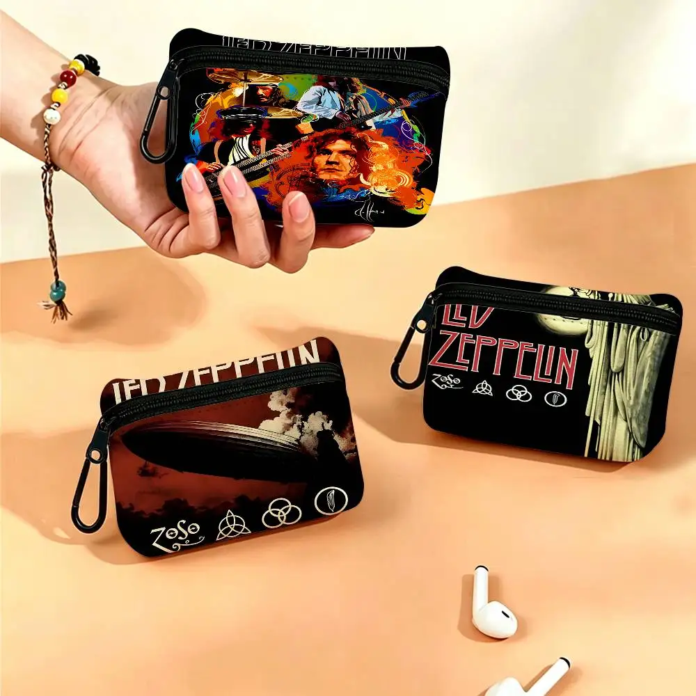 Band L-Led Z-Zeppelin Lightweight Oxford Fabric Coin Purse Carabiner Hook Design Mini Card Key Organizer Bag