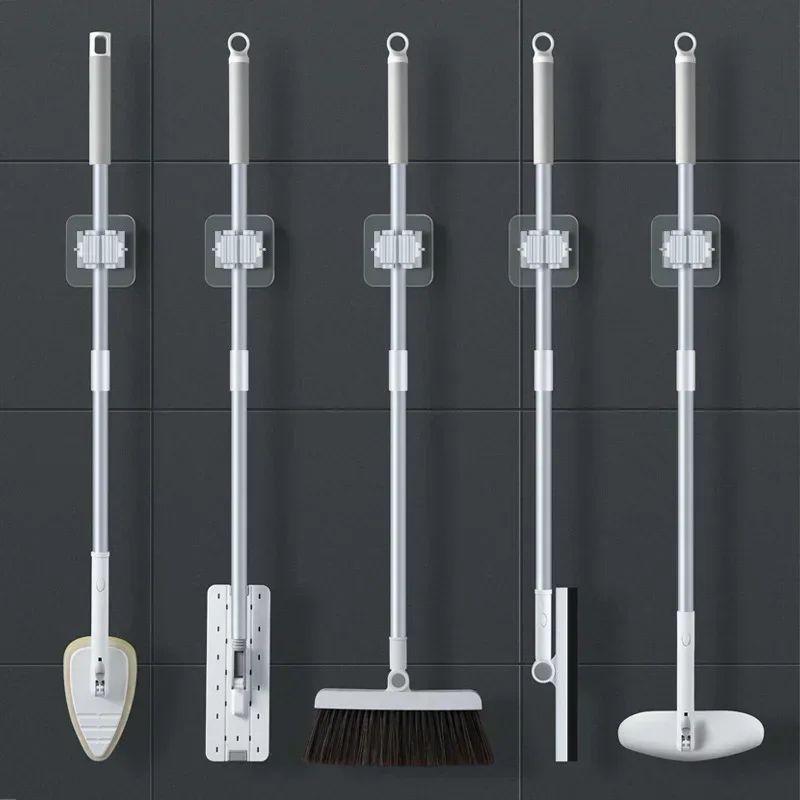 1PCS Home Storage Rack Bathroom Suction Hanging Pipe Traceless Hooks Wall Mounted Mop Organizer Holder Waterproof Broom Hanger