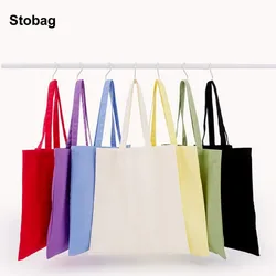 StoBag 2pcs Colorful Cotton Tote Shoulder Shopping Bag Canvas Cloth Portable Storage Reusable Large Pouch Custom Logo(Extra Fee)