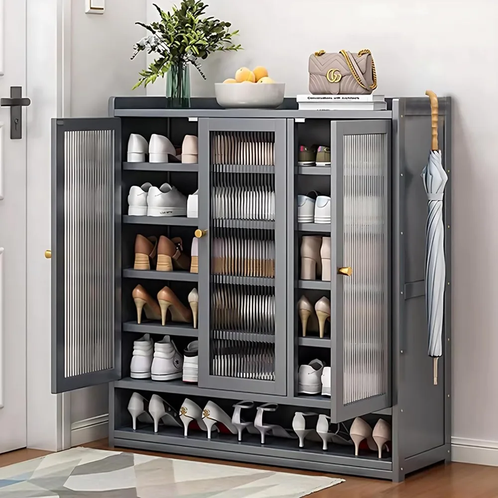 

Bamboo Shoe Storage Cabinet with Doors, 7 Tier Freestanding Shoe Cabinet Sneakers Shoe Rack Shelf for 24 Pairs, Entryway Shoe Or