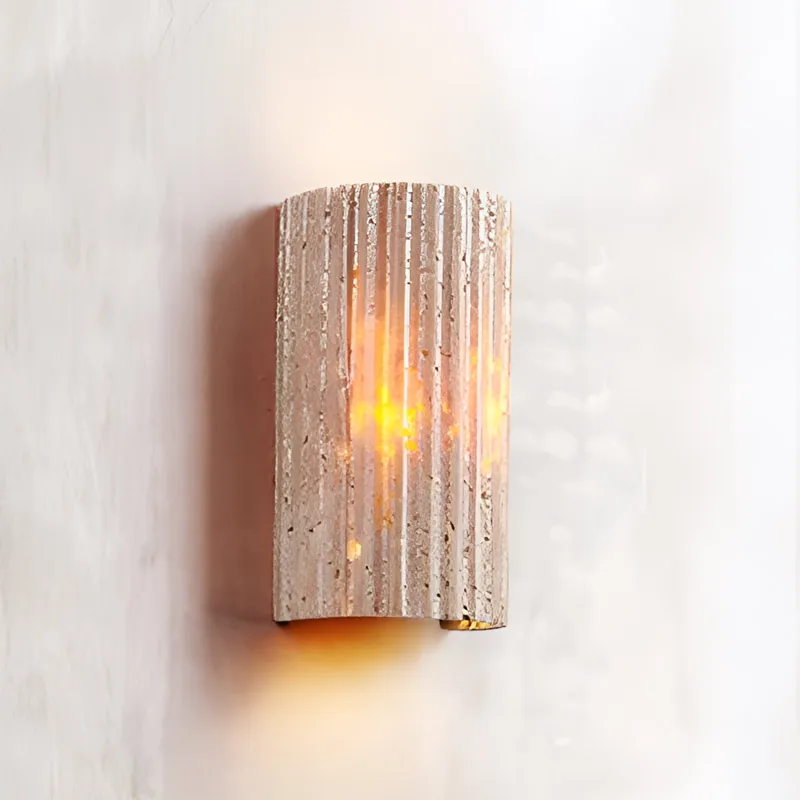 

Translucent Wrinkles Yellow Travertine, Wabi-sabi Modern, Wall Sconce Light For Living Room, Dining, Bedroom, Outdoor Entrance