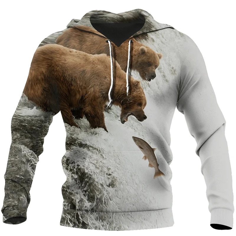 Men's Fashion Clothing 3D Printed Bear Pattern Hoodie New Arrival Unisex Hunting Sweatshirts Funny Animal Spring Men Hoodies Y2k