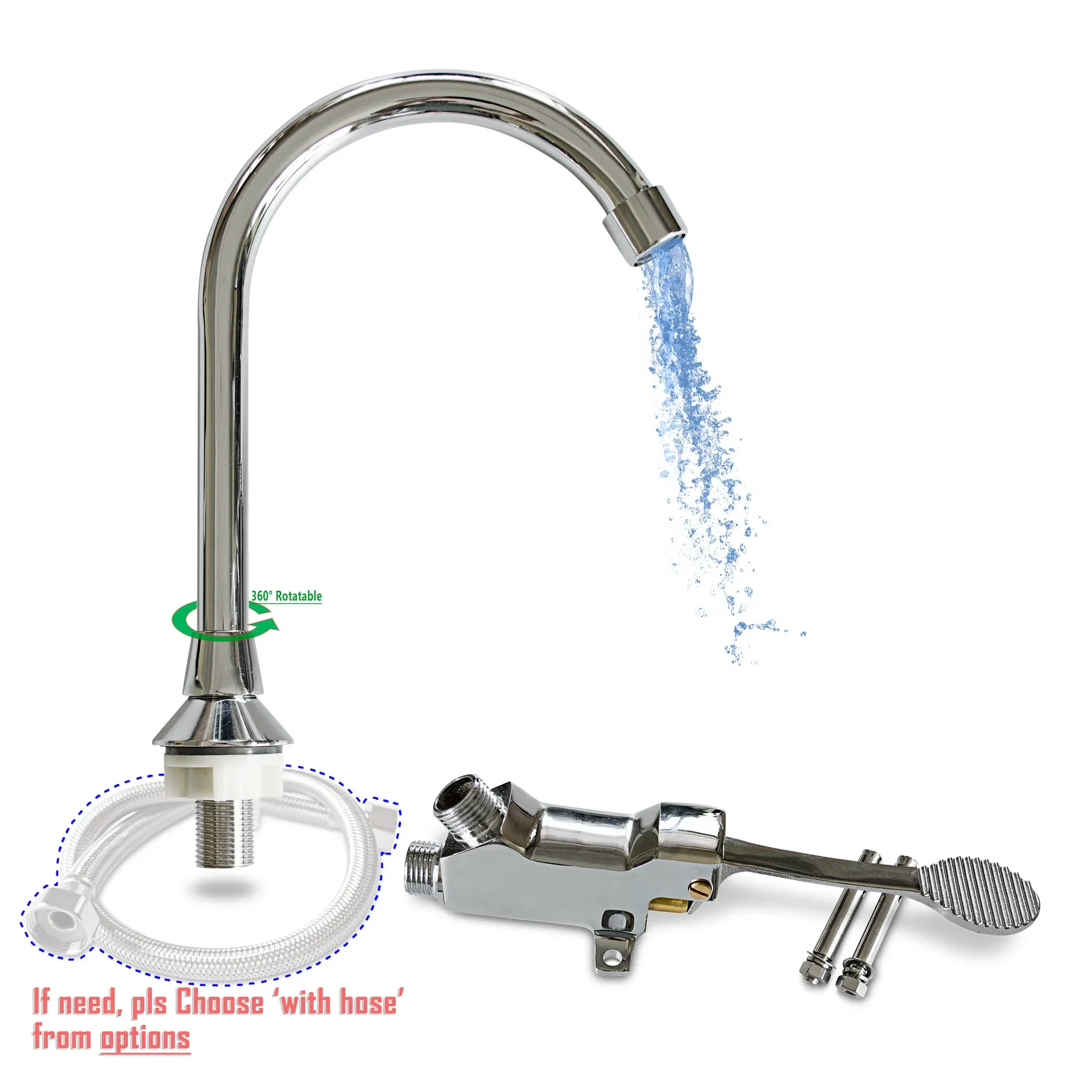 Faucet Set - Foot Pedal Valve + Faucet Hands-Free Floor Mount Cold Water Only w/opt Supply Line for Basin Tap Kitchen Wash