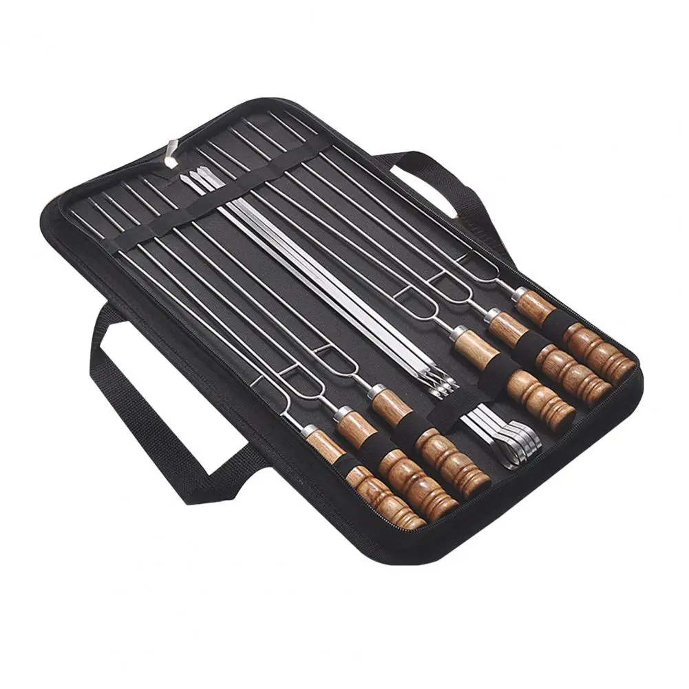 

High-quality Bbq Utensils 10pcs Stainless Steel Bbq Skewers Wire Spices Set with Wood Handles for Outdoor for Meats for Grilling