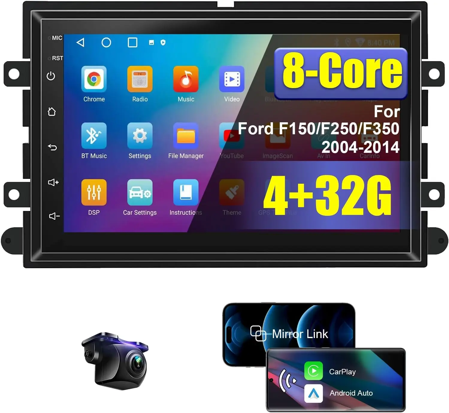 

for Ford F150/F250/F350 2004-2014 with Wireless Carplay Android Auto 7" Touchscreen Car Radio Stereo with Backup Camera FM/GPS