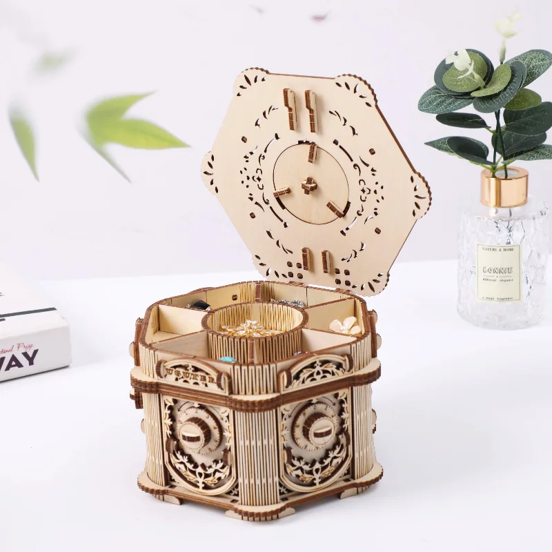 Diy Handcrafted Wooden Storage Box, 3d Stereoscopic Puzzle, High-difficulty Assembly, Retro Password Jewelry Box