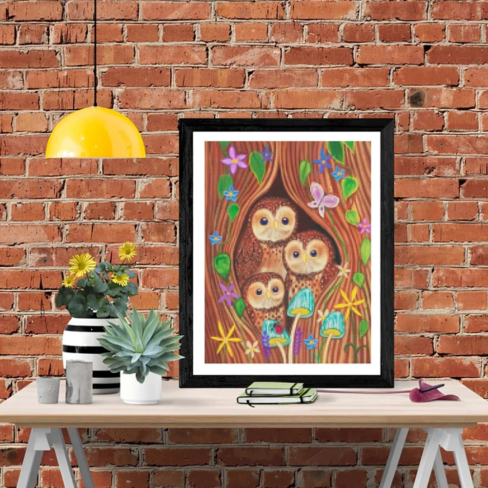 LZAIQIZG 5D DIY Diamond Painting Three Owl In Tree Hole Diamond Embroidery Animal Cross Stitch Handicraft Decoration For Home