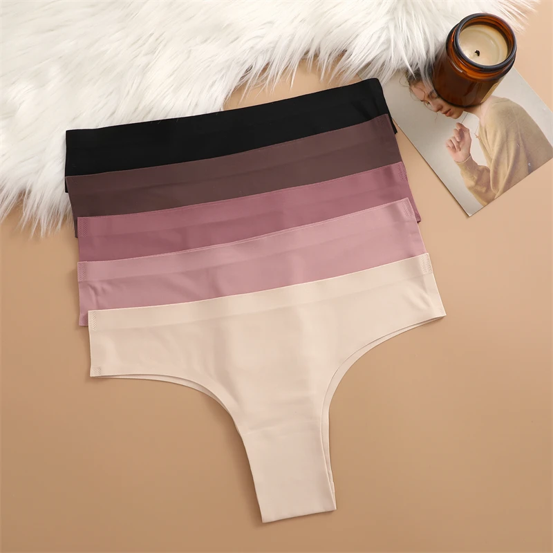 5Pcs Seamless Panties for Women Sexy Brazilian Thong Female Low Waist Solid Color Briefs Comfortable Invisible G-string Panty