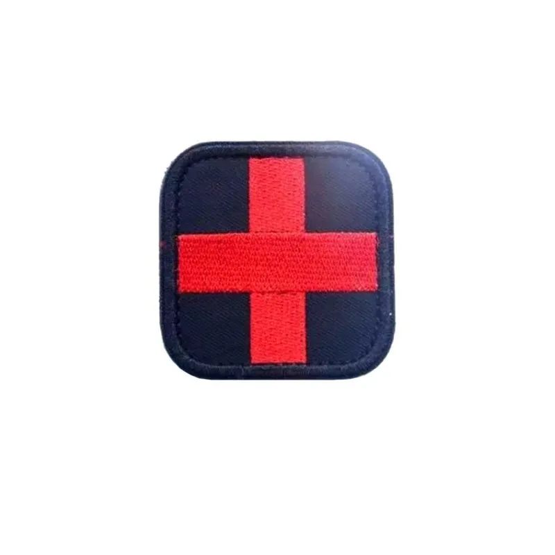 Small Square Red Cross Embroidery Hook&loop Patches Outdoor First Aid Medical Badge Cross Flag with Colored Base Tactical Emblem