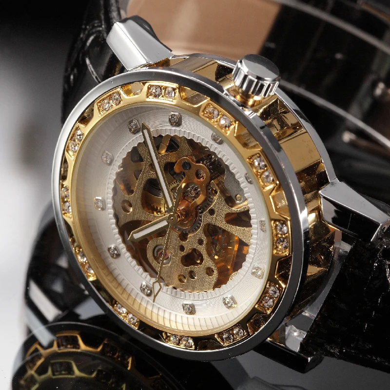 

FORSINING Skeleton Mens Watches Automatic Mechanical Top Brand Luxury Diamond Bezel Luminous Hands Classic Male Dress Wristwatch