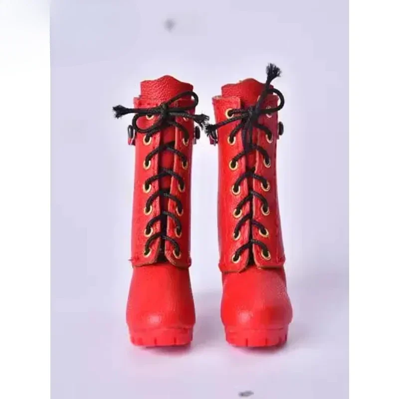 1/6 Scale Female Lace Up Hollowed Boots Pu Leather Mid-calf Boots Shoes Model for 12