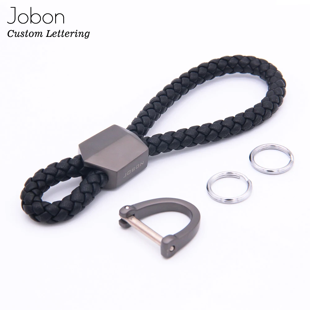 Jobon Car Keychain Genuine Leather Rope Woven Men Women Key Chain Handmade Best Gift Jewelry For Key Ring Holder Bag Pendant