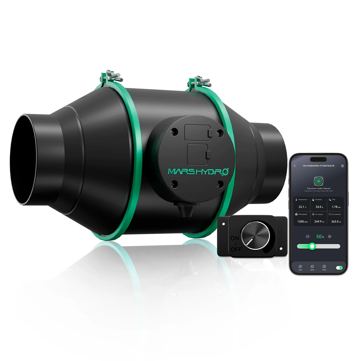 Wentylator liniowy Mars Hydro 4' 6' IFresh Smart z regulacją prędkości, cichy silnik EC do namiotu uprawowego