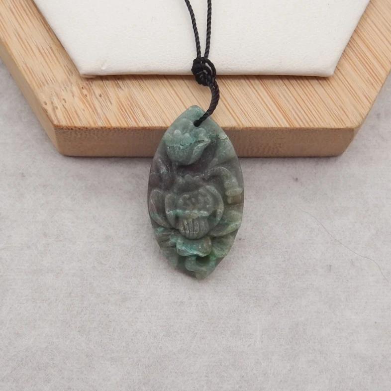 

Natural Chrysocolla Flower Carving Pendant Bead,Semiprecious Stone Carving Pendant 32x18x6mm 5.1g