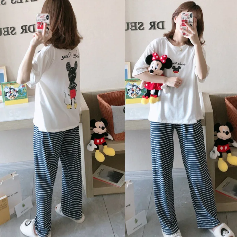 Disney 2 pz Mickey Simba scoiattolo stampa pigiama estivo donna pantaloni a maniche corte homewear vestito carino girly dolce pigiama sciolto