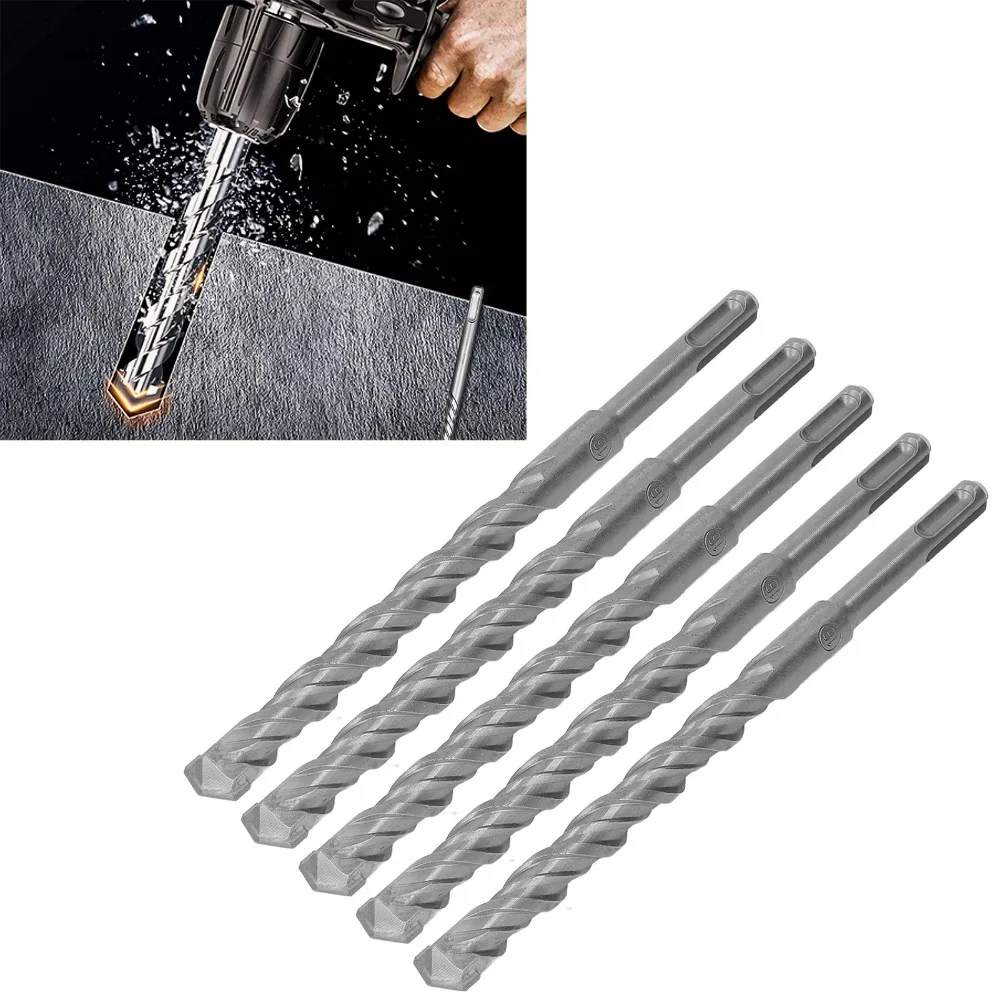 5pcs Carbide Tip Rotary Hammer Drill Bits 210mm Length 16mm Diameter Concrete Drill Bits 5/8 in x 8.3 in 2 Flute Spiral