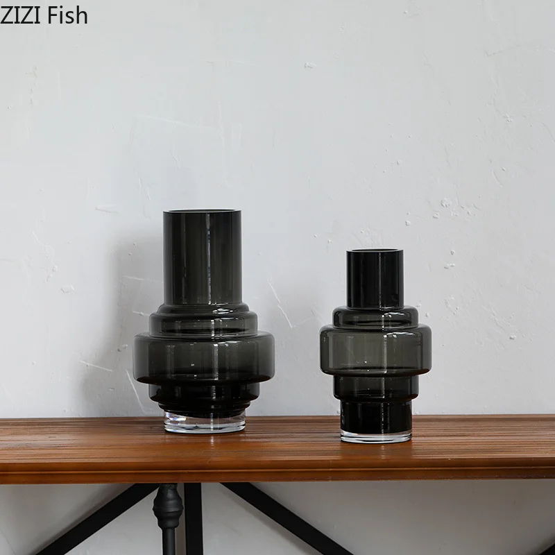 

Grey Geometric Glass Vase Hydroponics Plant Pot Table Decoration Creative Flowers Arrangement Floral Vases Room Aesthetic Decor