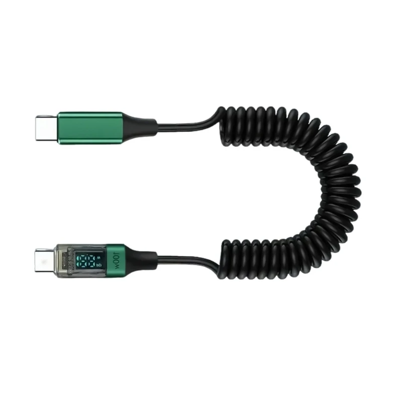 PVC USB C PD100W Data Cable with Dynamic Power Display, 100W Fast Charging Capability Retractable Cord D2RC