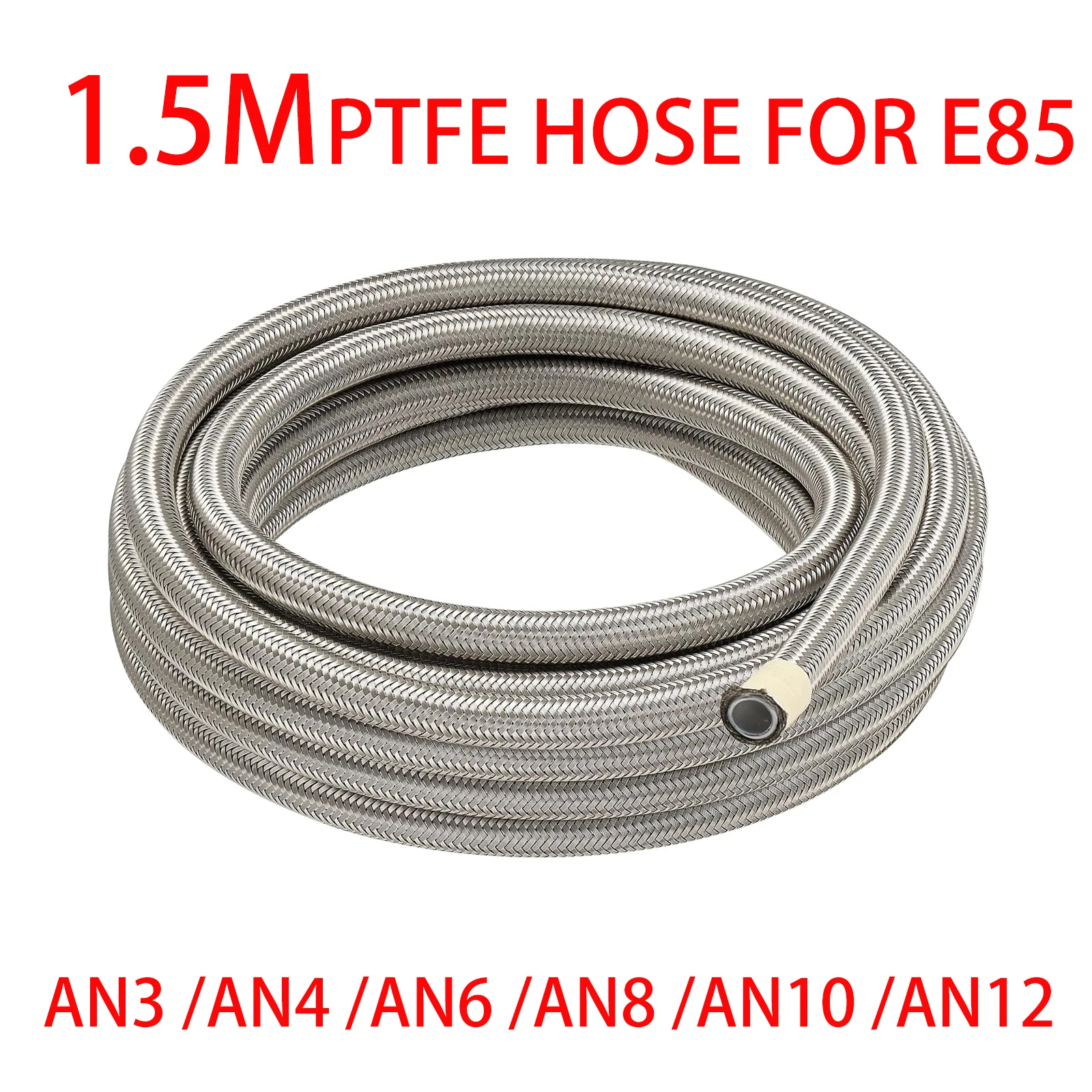 

1.5M Universal PTFE Line For E85 Oil Fuel Hose Oil Gas Cooler Line Pipe Tube Stainless Steel AN3 AN4 AN6 AN8 AN10 AN12 Silver