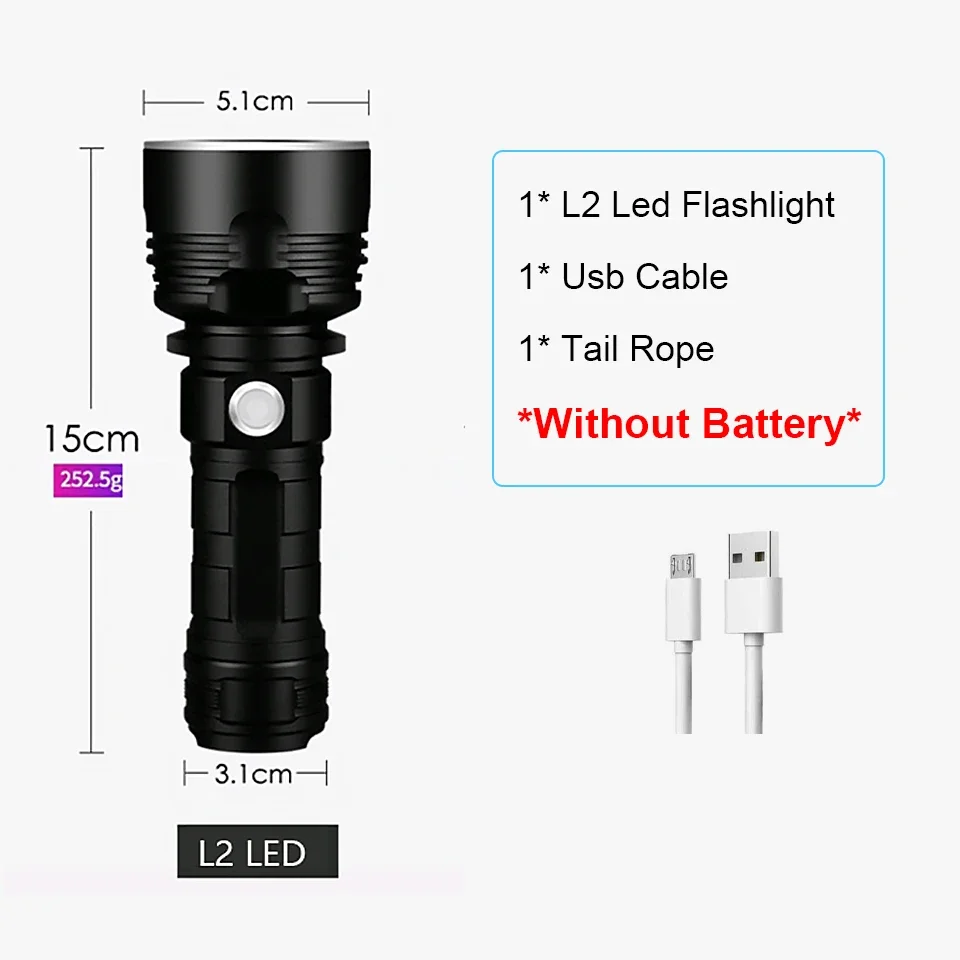 XHP70 LED-zaklamp Tactische zaklamp USB oplaadbare Linterna waterdichte lamp Ultra heldere lantaarn Camping