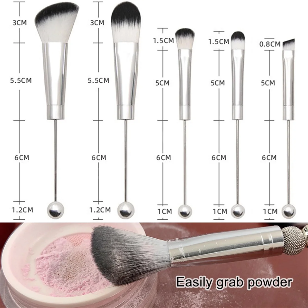 Beadable Makeup Brushes Silicone Beads DIY Makeup Cosmetic Brushes Beaded Brushes Kit for DIY