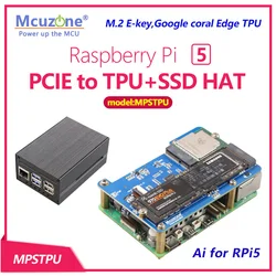 MPSTPU, Raspberry Pi 5 PCIE to TPU and SSD HAT, AI for RPi5, support Google coral Edge TPU, support NVME SSD,2280,2242