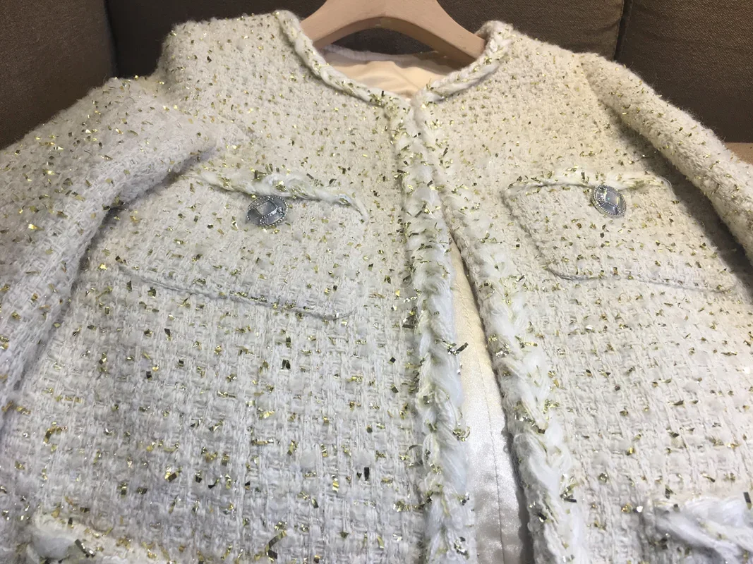 New  coat with  temperament small fragrance golden  wool tweed  jacket classic cardigan can customized size