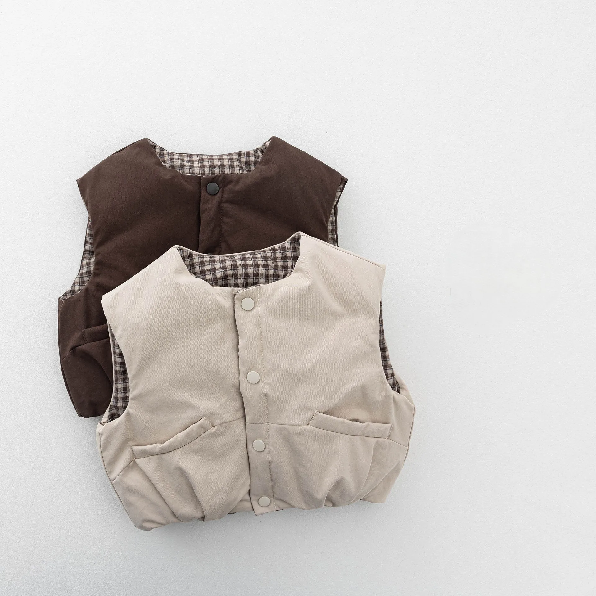 Children's Reversible Cotton-padded Vest 2026 Winter Warm Thick Baby Boys Girls Sleeveless Jacket Vests Kids Outerwear and Coats