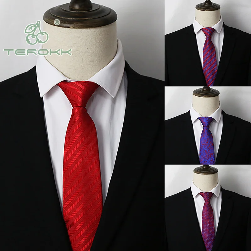 

1Pc Red Fashion Men's Tie 8cm Necktie For Men Jacquard For Wedding Workplace Slim Accessories