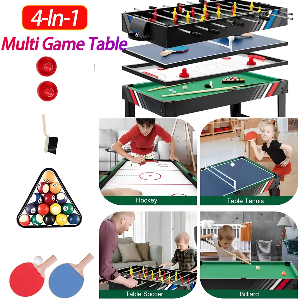 

4-In-1 Combination Game Table with Football Billiards Ice Hockey Table Tennis Different Convert Tables Game for Home Game Room