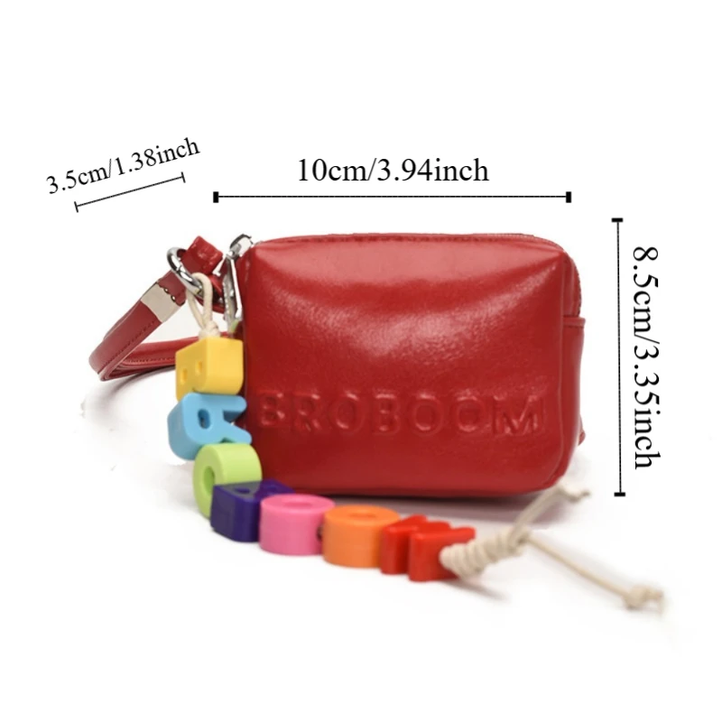 Dompet Persegi Kecil Multifungsi Kulit PU Dompet Koin Halterneck Sederhana Tas Headphone Selempang Tahan Lama Warna Solid Wanita