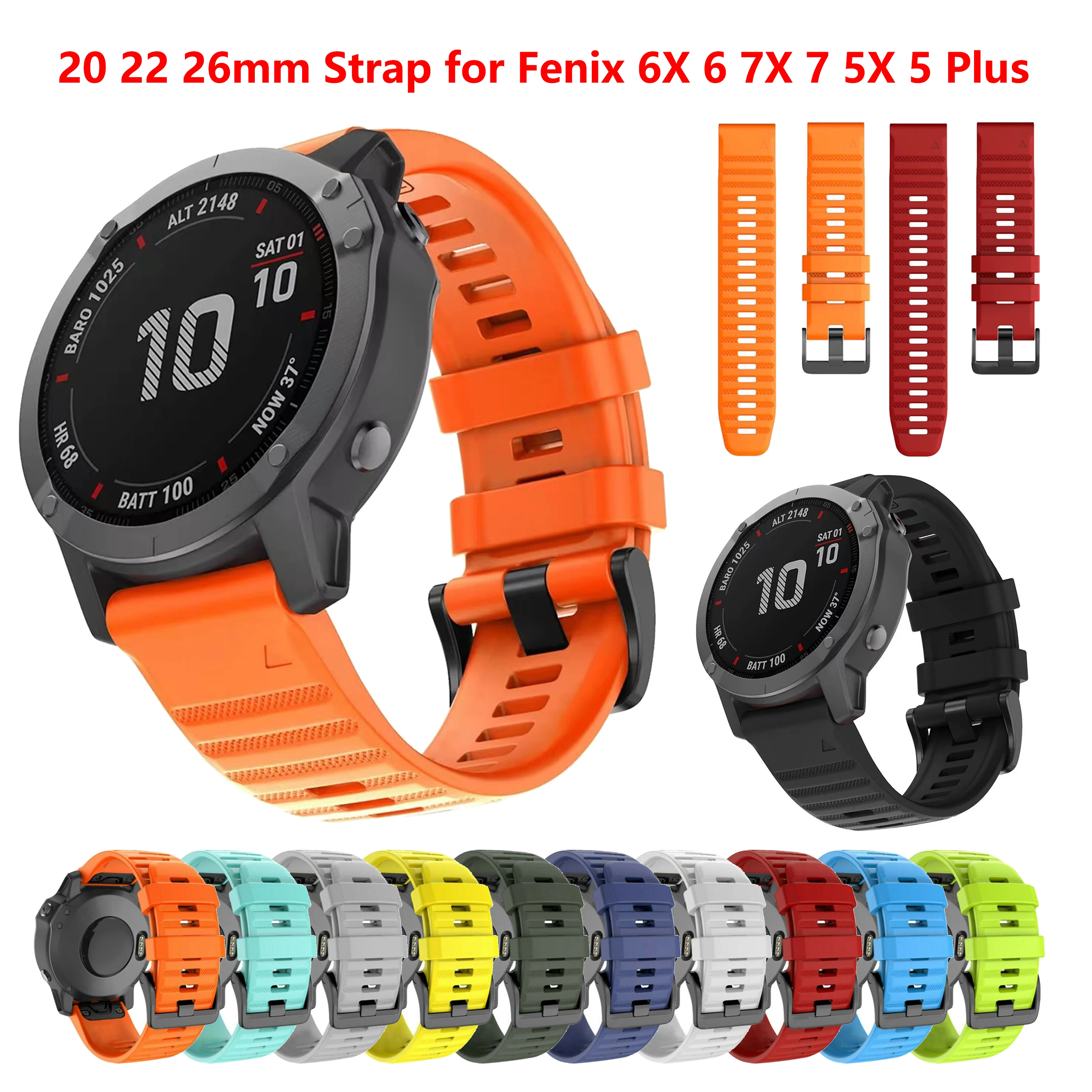 20 22 26mm Silicone Strap For Garmin Fenix 7X 7S 7 Pro Solar/6X 6 Sapphire 6S 5 5X Plus 3 3HR 945 Epix Gen 2 QuickFit WatchBand