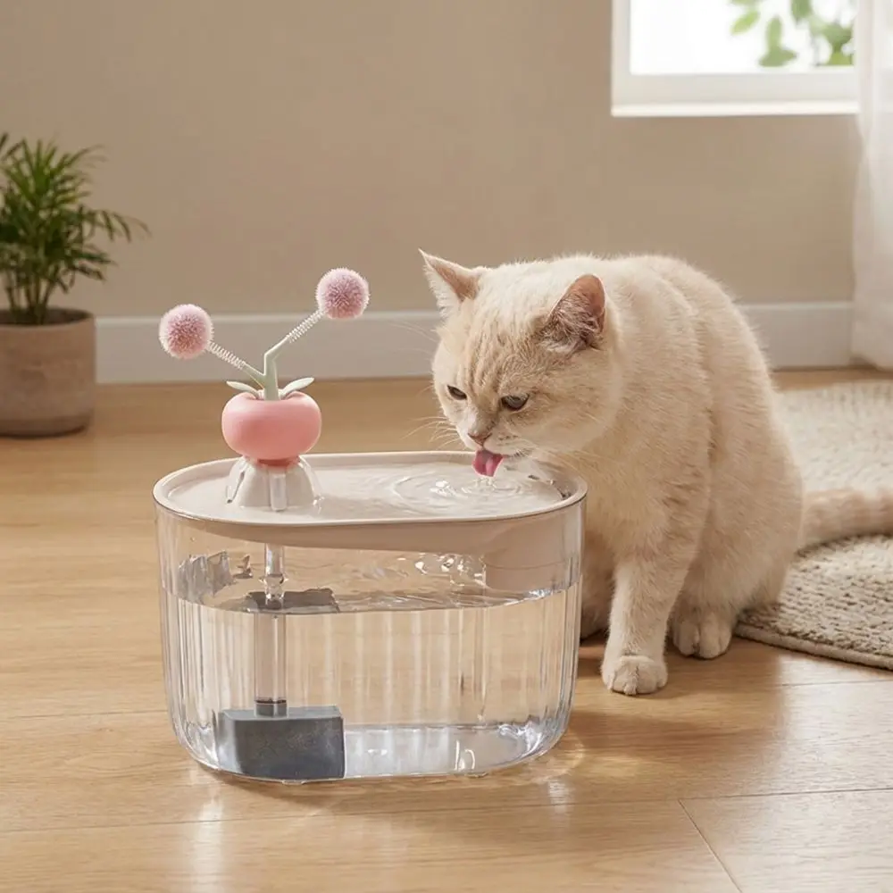 USB Powered Electric Cat Water Fountain Low-Noise Auto Recirculate Filtering Automatic Drink Bowl Large Capacity with Cat Teaser