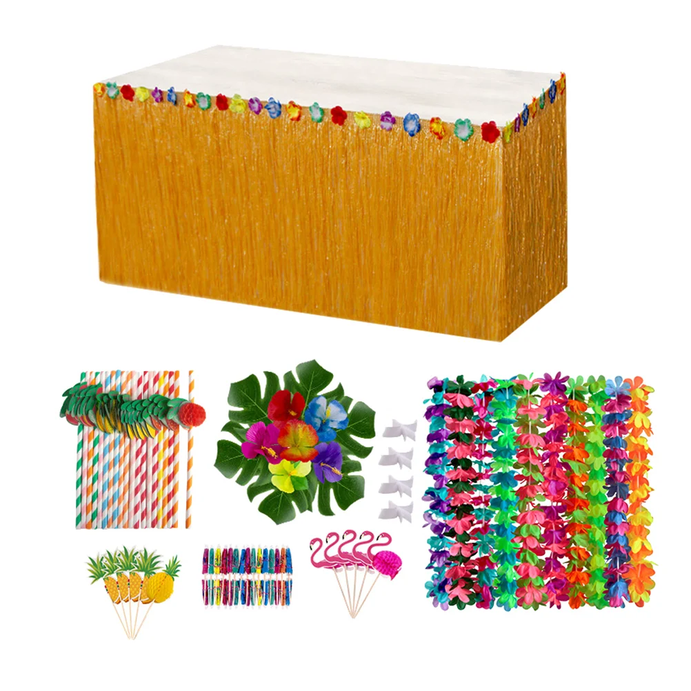 

Hibiscus Flower Wreath Hawaiian Party Ornaments Supplies Decor Tassel Table Skirt Supply