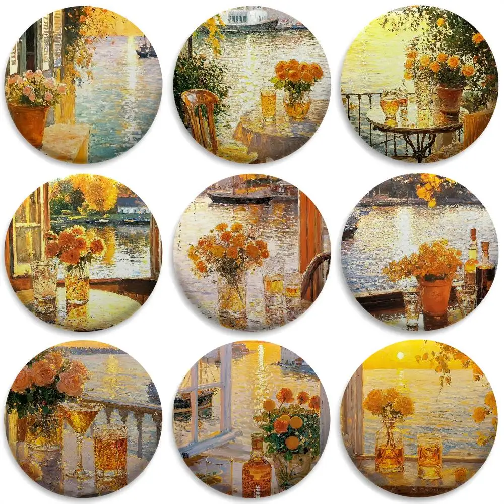 

Warm Leisure Oil Painting Badges Round Exquisite Badge Brooches Creative Pins For Clothes Hat Backpack Gift Accessories