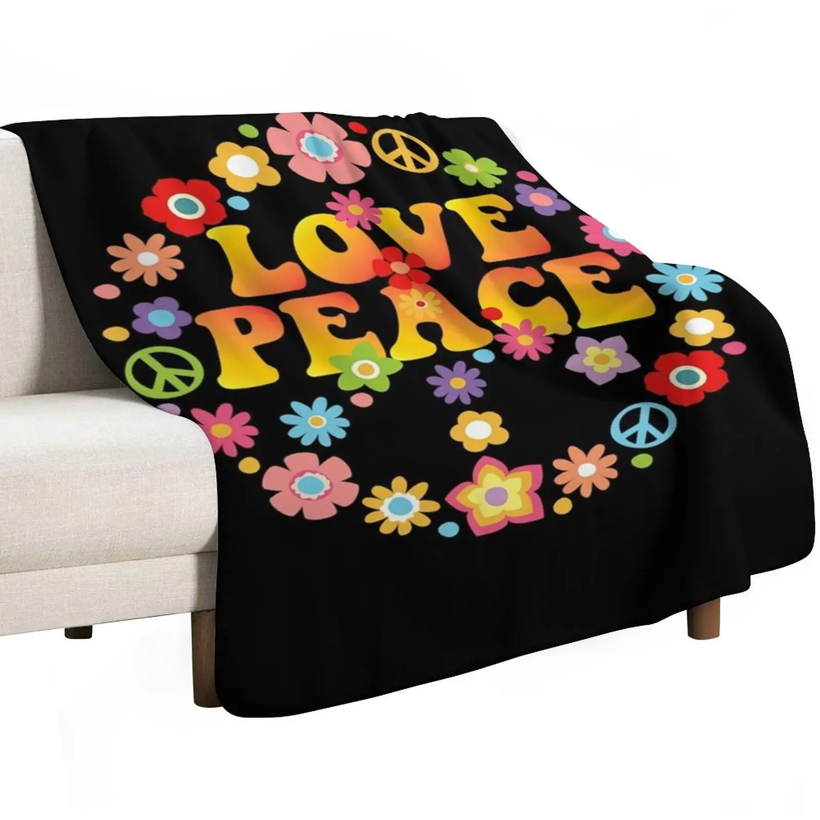 PEACE LOVE 60s 70s Tie Die Groovy Hippie Throw Blanket Long Lasting Soft Plush Blanket for Daily Use