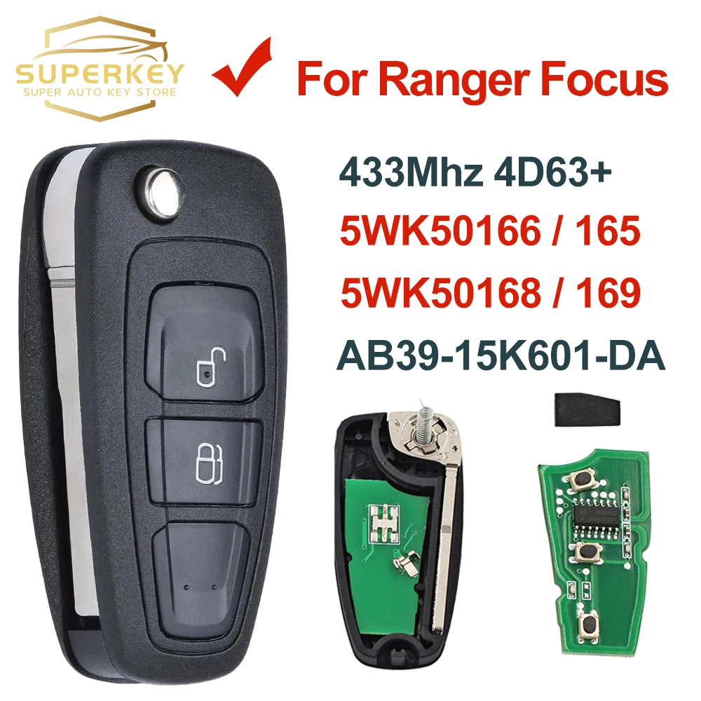 SUPERKEY AB39-15K601-DA 434 Mhz 5 wk5016 5 klucz składany 2Btn FSK 4 d63 Chip dla Ford Ranger Focus Mondeo 2011 2012 2014 2015 5 wk50166