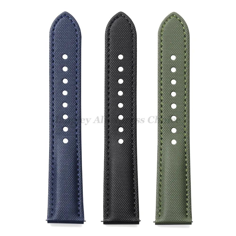 Correa de reloj de cuero y nailon Sailcloth para Omega Blancpain para pulsera de negocios Seiko 22mm 20mm correa de costura con hebilla de mariposa